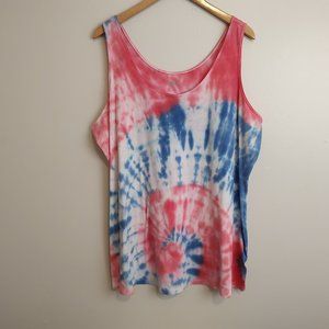 Old Navy Tie Dyed Ribbed First-Layer Tank Top Red, White, and Blue 4X